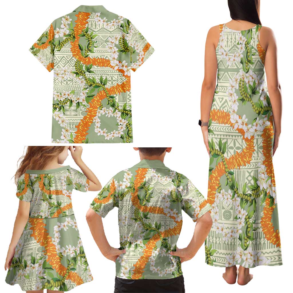 Aloha Festive Hawaii Family Matching Tank Maxi Dress and Hawaiian Shirt Mokihana - Maile Leis in Muted Summer LT7 - Polynesian Pride