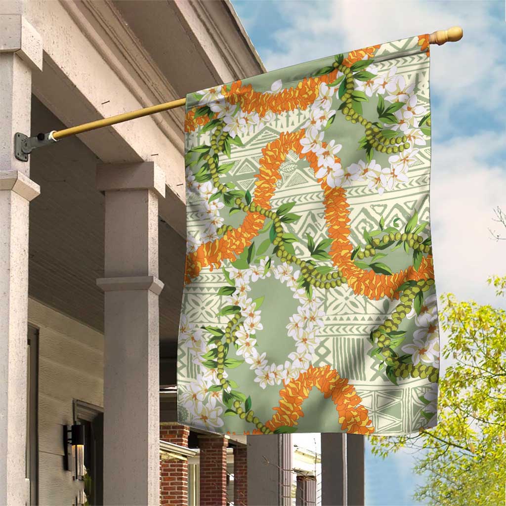 Aloha Festive Hawaii Garden Flag Mokihana - Maile Leis in Muted Summer LT7 House Flag Sage Green - Polynesian Pride