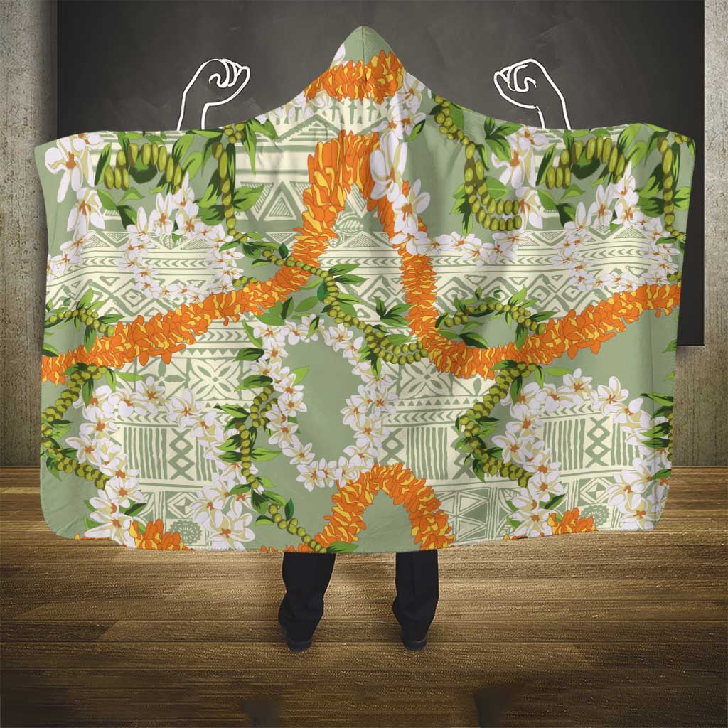 Aloha Festive Hawaii Hooded Blanket Mokihana - Maile Leis in Muted Summer - Polynesian Pride