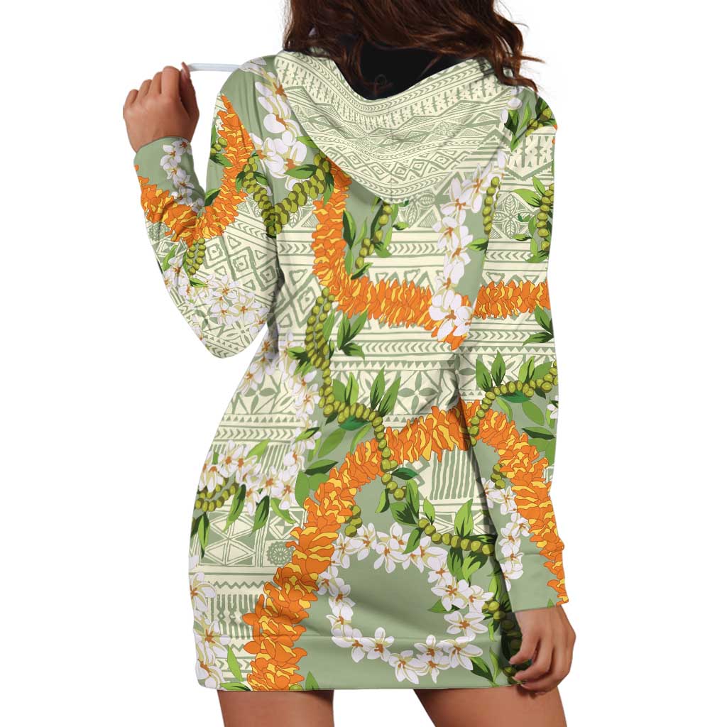 Aloha Festive Hawaii Hoodie Dress Mokihana - Maile Leis in Muted Summer - Polynesian Pride