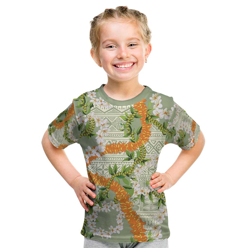 Aloha Festive Hawaii Kid T Shirt Mokihana - Maile Leis in Muted Summer LT7 Sage Green - Polynesian Pride