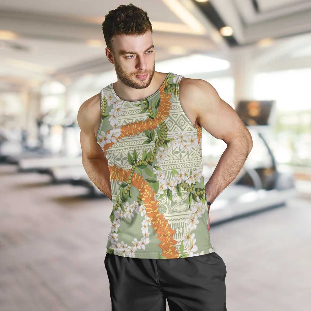 Aloha Festive Hawaii Men Tank Top Mokihana - Maile Leis in Muted Summer LT7 Sage Green - Polynesian Pride