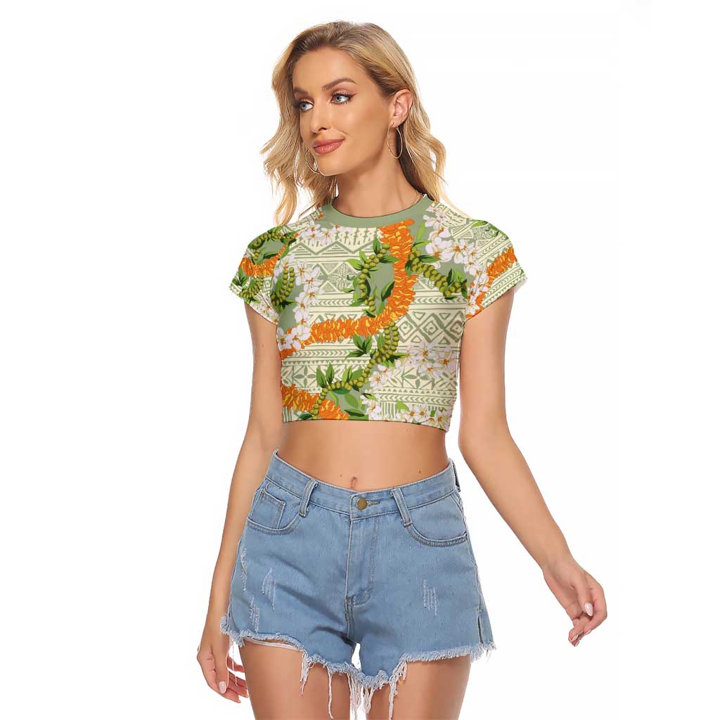 Aloha Festive Hawaii Raglan Cropped T Shirt Mokihana - Maile Leis in Muted Summer - Polynesian Pride