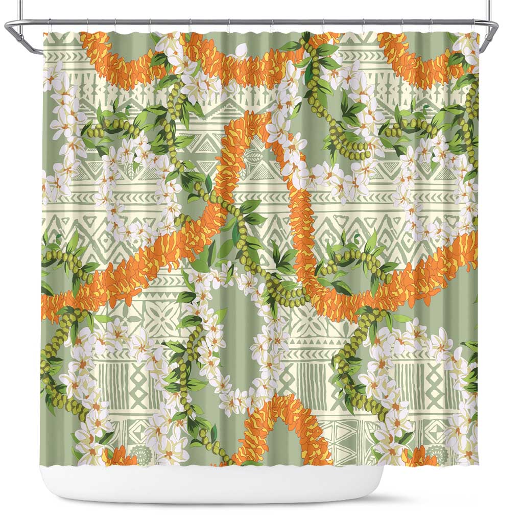 Aloha Festive Hawaii Shower Curtain Mokihana - Maile Leis in Muted Summer LT7 Sage Green - Polynesian Pride