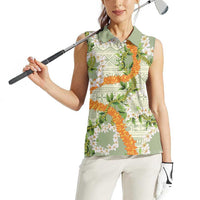 Aloha Festive Hawaii Women Sleeveless Polo Shirt Mokihana - Maile Leis in Muted Summer - Polynesian Pride