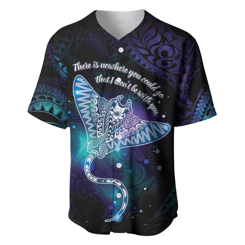 Polynesian Tala Manta Ray Baseball Jersey Nowhere You Could Go That I Won't Be With You LT7 Purple Teal - Polynesian Pride