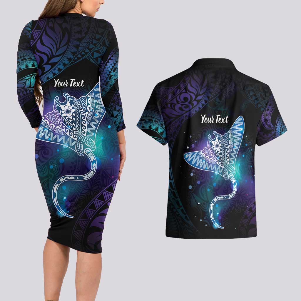 Polynesian Tala Manta Ray Couples Matching Long Sleeve Bodycon Dress and Hawaiian Shirt Nowhere You Could Go That I Won't Be With You LT7 - Polynesian Pride
