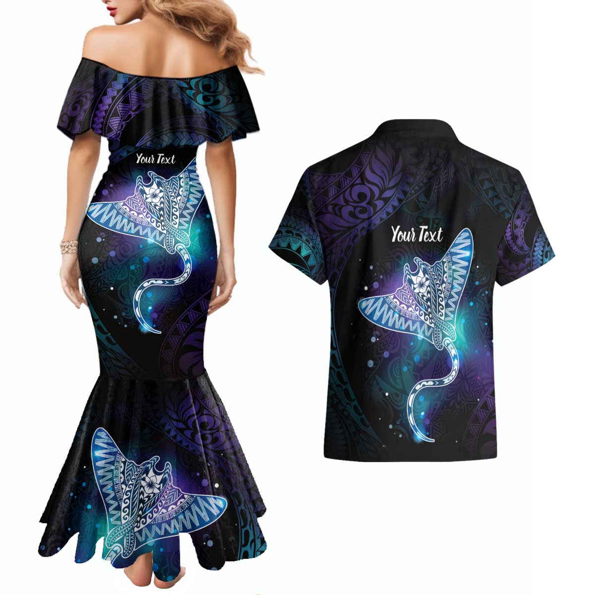 Polynesian Tala Manta Ray Couples Matching Mermaid Dress and Hawaiian Shirt Nowhere You Could Go That I Won't Be With You LT7 - Polynesian Pride