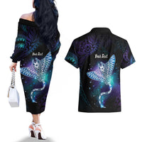 Polynesian Tala Manta Ray Couples Matching Off The Shoulder Long Sleeve Dress and Hawaiian Shirt Nowhere You Could Go That I Won't Be With You LT7 - Polynesian Pride