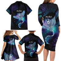 Polynesian Tala Manta Ray Family Matching Long Sleeve Bodycon Dress and Hawaiian Shirt Nowhere You Could Go That I Won't Be With You LT7 - Polynesian Pride