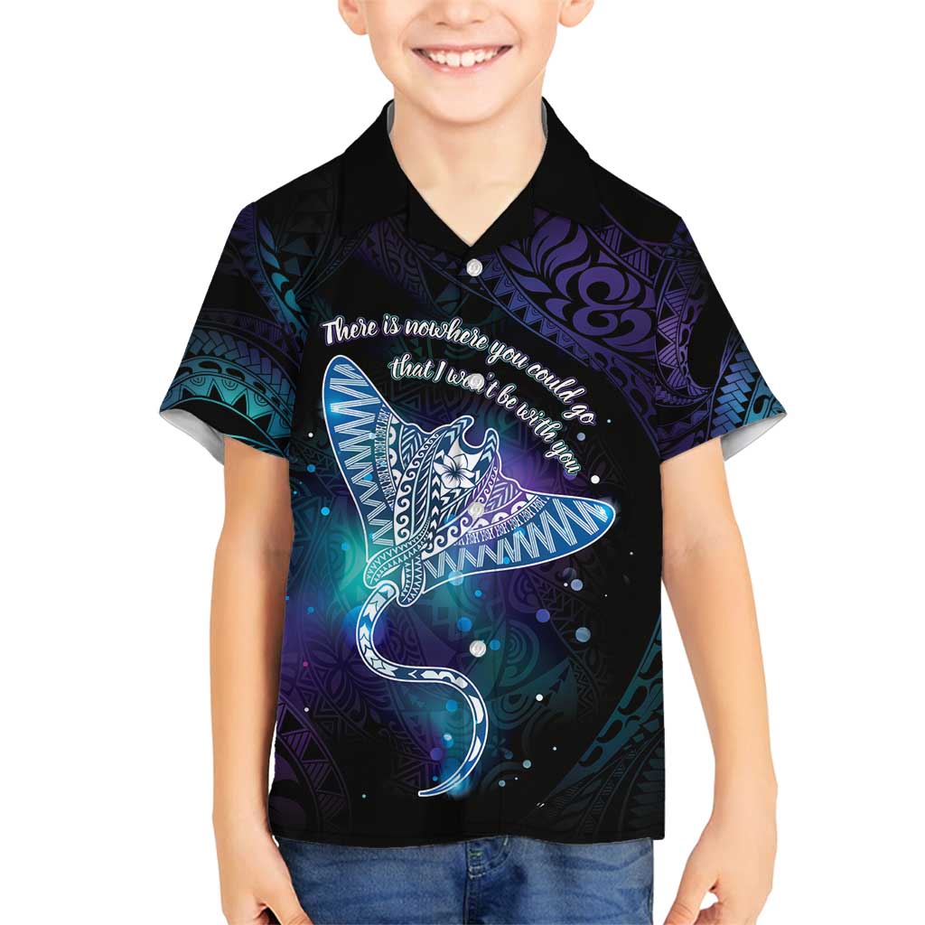 Polynesian Tala Manta Ray Family Matching Long Sleeve Bodycon Dress and Hawaiian Shirt Nowhere You Could Go That I Won't Be With You LT7 Son's Shirt Purple Teal - Polynesian Pride