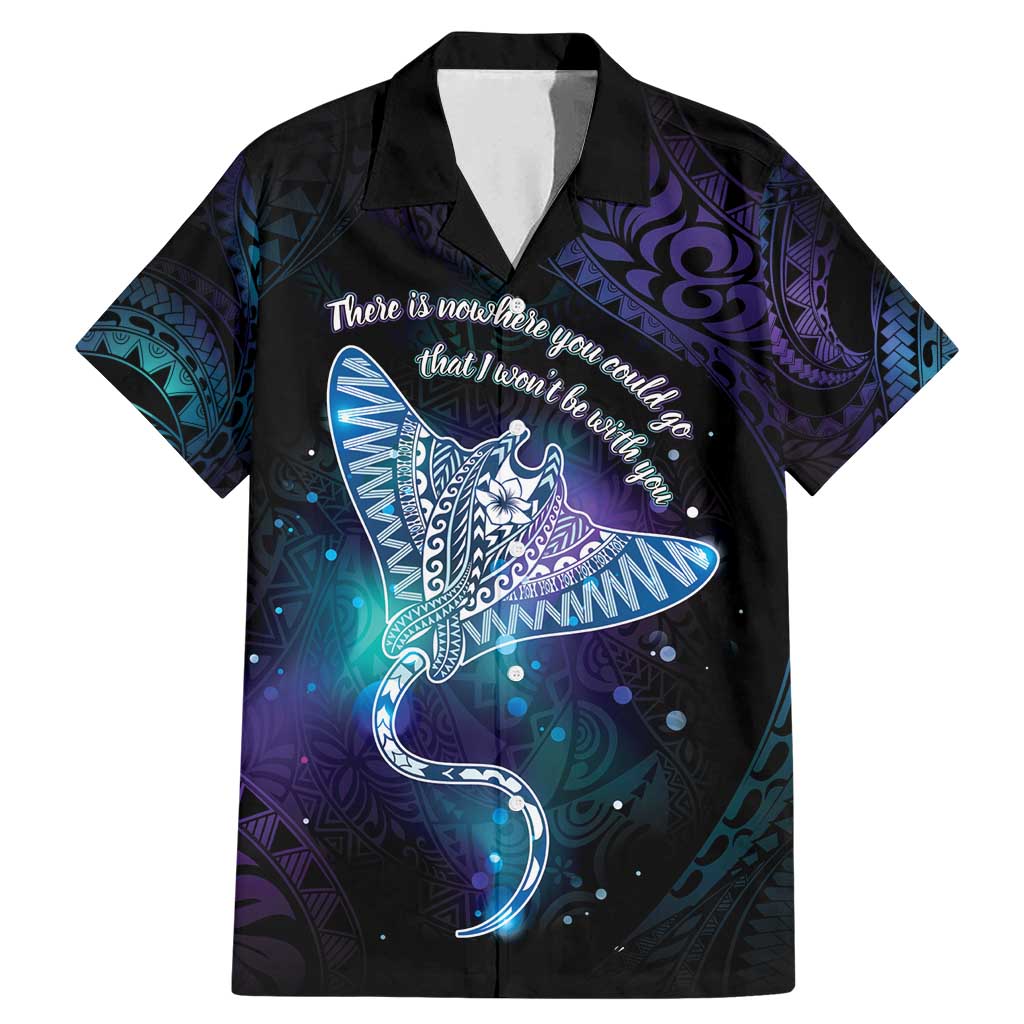Polynesian Tala Manta Ray Family Matching Mermaid Dress and Hawaiian Shirt Nowhere You Could Go That I Won't Be With You LT7 Dad's Shirt - Short Sleeve Purple Teal - Polynesian Pride