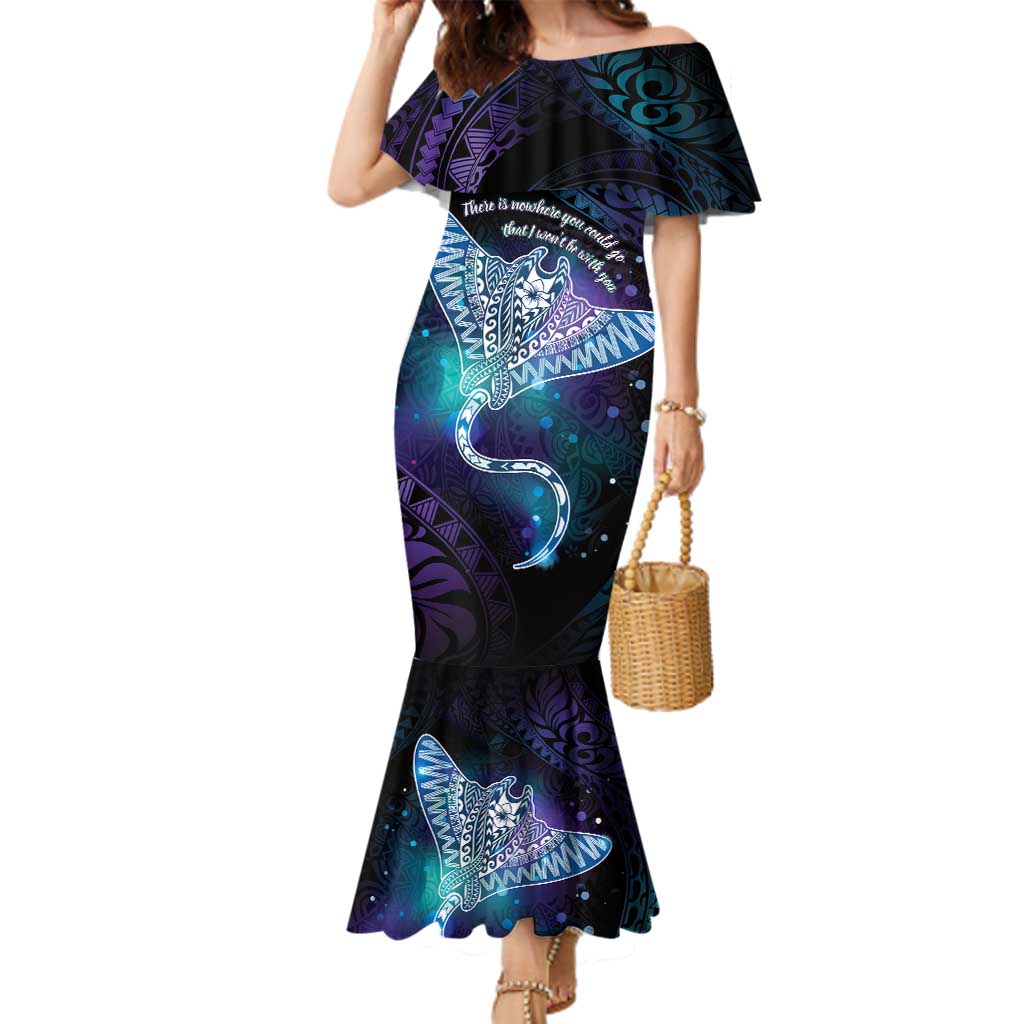 Polynesian Tala Manta Ray Family Matching Mermaid Dress and Hawaiian Shirt Nowhere You Could Go That I Won't Be With You LT7 Mom's Dress Purple Teal - Polynesian Pride