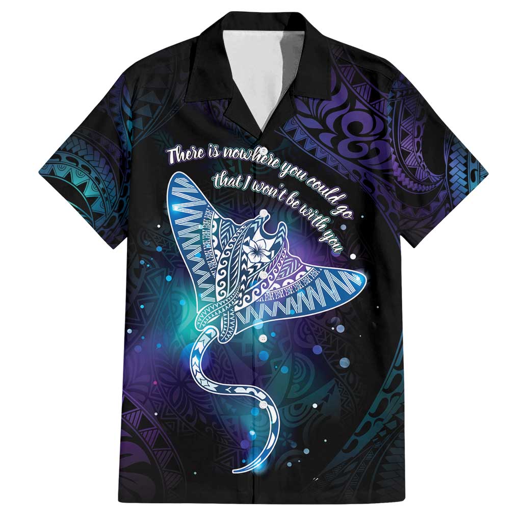 Polynesian Tala Manta Ray Family Matching Off Shoulder Short Dress and Hawaiian Shirt Nowhere You Could Go That I Won't Be With You LT7 Dad's Shirt - Short Sleeve Purple Teal - Polynesian Pride