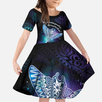 Polynesian Tala Manta Ray Family Matching Puletasi and Hawaiian Shirt Nowhere You Could Go That I Won't Be With You LT7 Daughter's Dress Purple Teal - Polynesian Pride