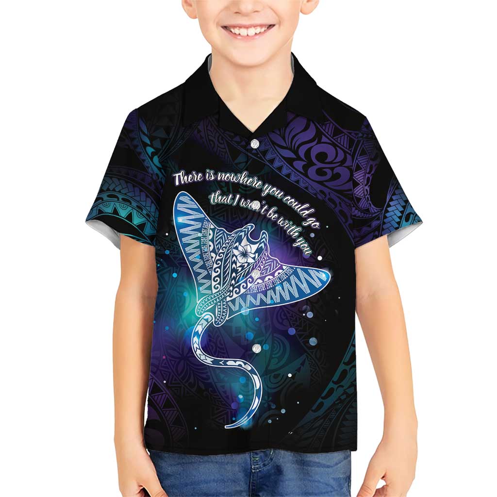 Polynesian Tala Manta Ray Family Matching Short Sleeve Bodycon Dress and Hawaiian Shirt Nowhere You Could Go That I Won't Be With You LT7 Son's Shirt Purple Teal - Polynesian Pride