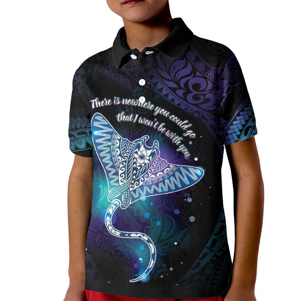 Polynesian Tala Manta Ray Kid Polo Shirt Nowhere You Could Go That I Won't Be With You LT7 Kid Purple Teal - Polynesian Pride