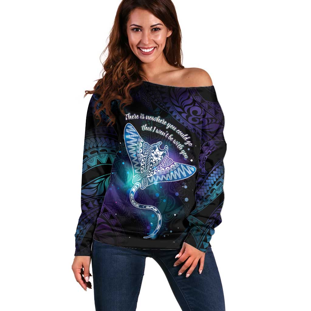 Polynesian Tala Manta Ray Off Shoulder Sweater Nowhere You Could Go That I Won't Be With You LT7 Women Purple Teal - Polynesian Pride