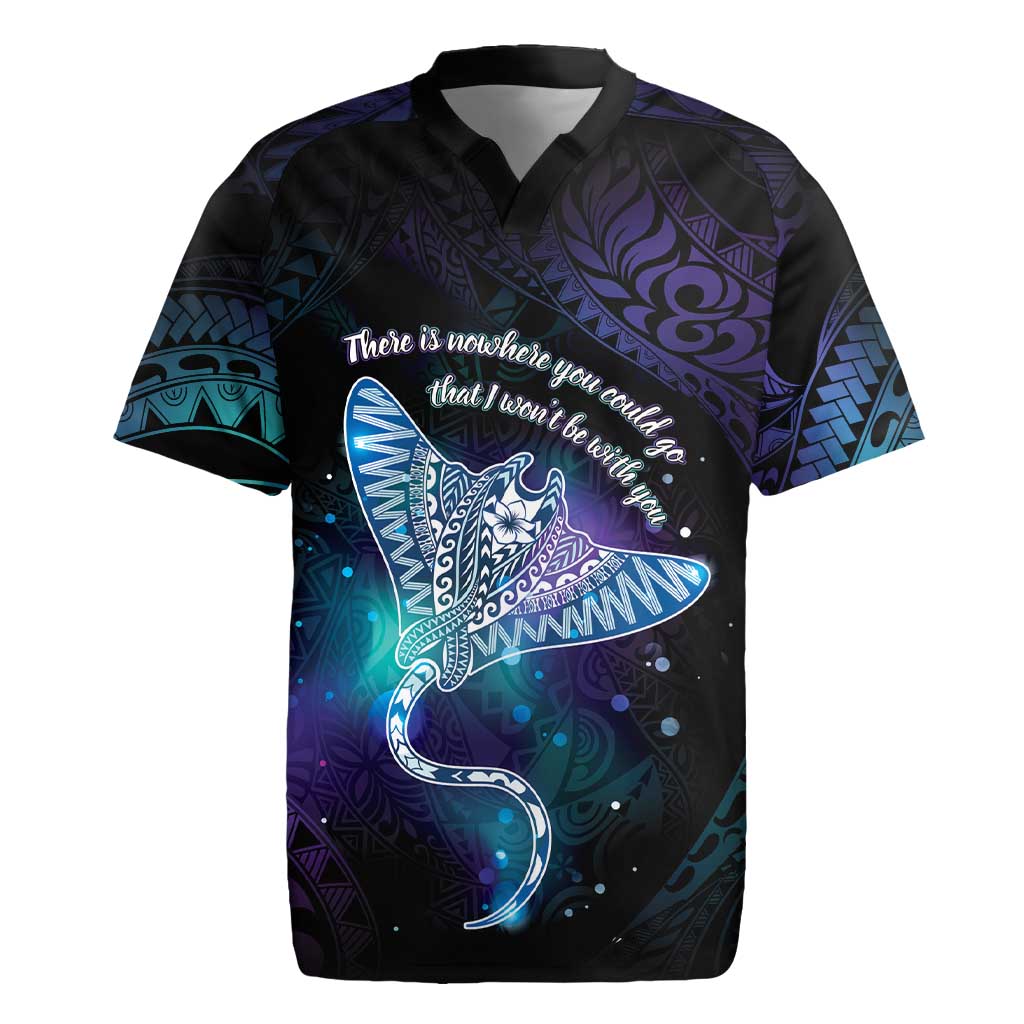 Polynesian Tala Manta Ray Rugby Jersey Nowhere You Could Go That I Won't Be With You LT7 Purple Teal - Polynesian Pride