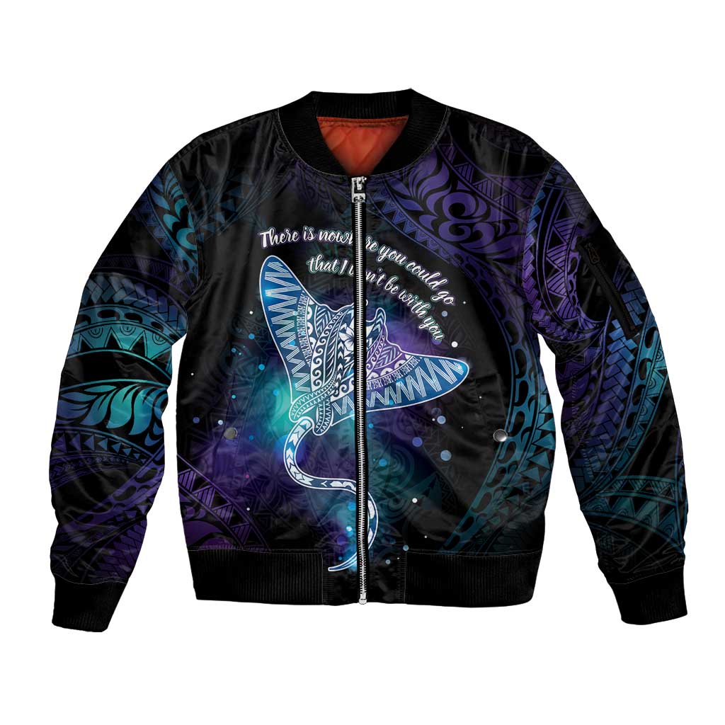 Polynesian Tala Manta Ray Sleeve Zip Bomber Jacket Nowhere You Could Go That I Won't Be With You LT7 Unisex Purple Teal - Polynesian Pride