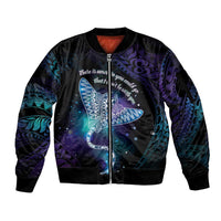 Polynesian Tala Manta Ray Sleeve Zip Bomber Jacket Nowhere You Could Go That I Won't Be With You LT7 Unisex Purple Teal - Polynesian Pride
