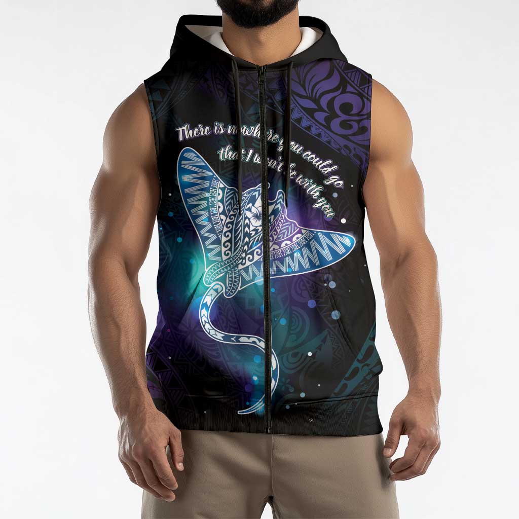 Polynesian Tala Manta Ray Sleeveless Zip Hoodie Nowhere You Could Go That I Won't Be With You - Polynesian Pride