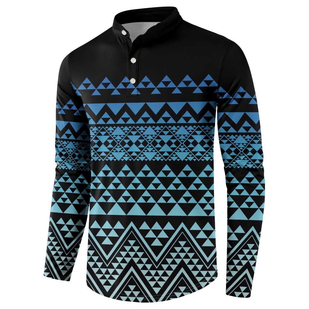 Maori Niho Taniwha Te Wheiao Button Sweatshirt Moana Blue - Polynesian Pride