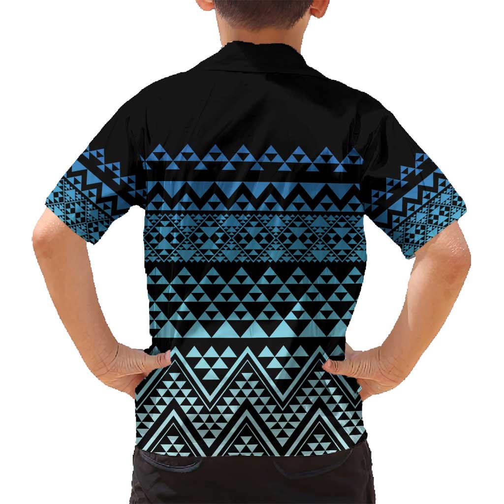 Maori Niho Taniwha Te Wheiao Family Matching Off Shoulder Short Dress and Hawaiian Shirt Moana Blue - Polynesian Pride