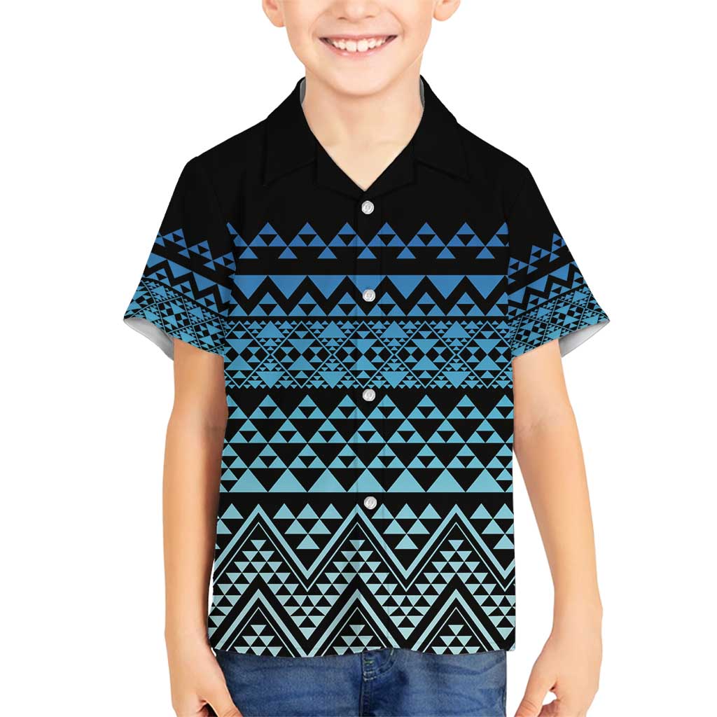 Maori Niho Taniwha Te Wheiao Family Matching Off Shoulder Short Dress and Hawaiian Shirt Moana Blue - Polynesian Pride