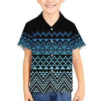 Maori Niho Taniwha Te Wheiao Family Matching Off Shoulder Short Dress and Hawaiian Shirt Moana Blue - Polynesian Pride