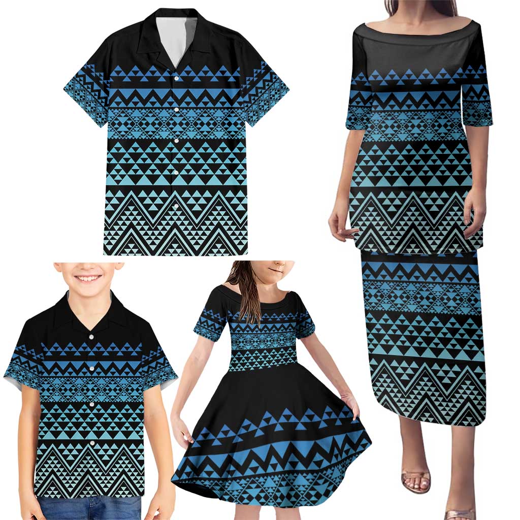 Maori Niho Taniwha Te Wheiao Family Matching Puletasi and Hawaiian Shirt Moana Blue - Polynesian Pride
