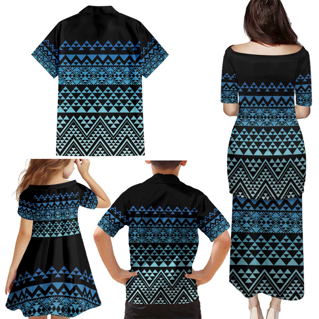 Maori Niho Taniwha Te Wheiao Family Matching Puletasi and Hawaiian Shirt Moana Blue - Polynesian Pride