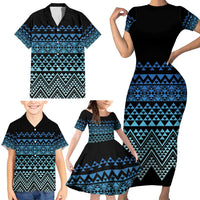 Maori Niho Taniwha Te Wheiao Family Matching Short Sleeve Bodycon Dress and Hawaiian Shirt Moana Blue LT7 - Polynesian Pride
