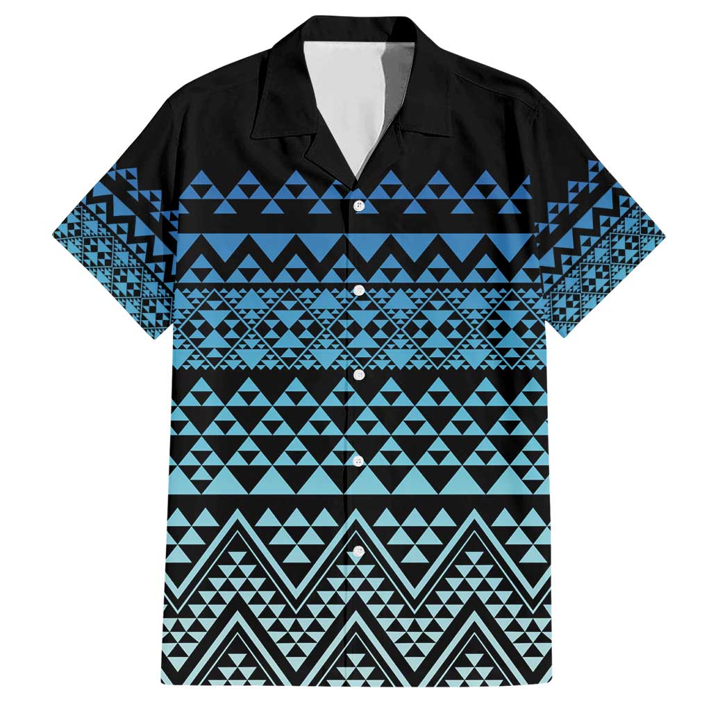 Maori Niho Taniwha Te Wheiao Family Matching Short Sleeve Bodycon Dress and Hawaiian Shirt Moana Blue LT7 Dad's Shirt - Short Sleeve Blue - Polynesian Pride