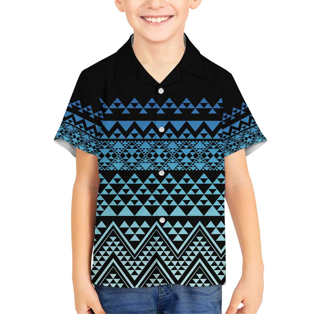 Maori Niho Taniwha Te Wheiao Family Matching Short Sleeve Bodycon Dress and Hawaiian Shirt Moana Blue LT7 Son's Shirt Blue - Polynesian Pride