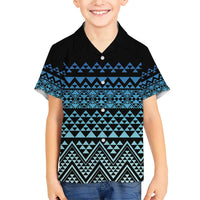 Maori Niho Taniwha Te Wheiao Family Matching Short Sleeve Bodycon Dress and Hawaiian Shirt Moana Blue LT7 Son's Shirt Blue - Polynesian Pride