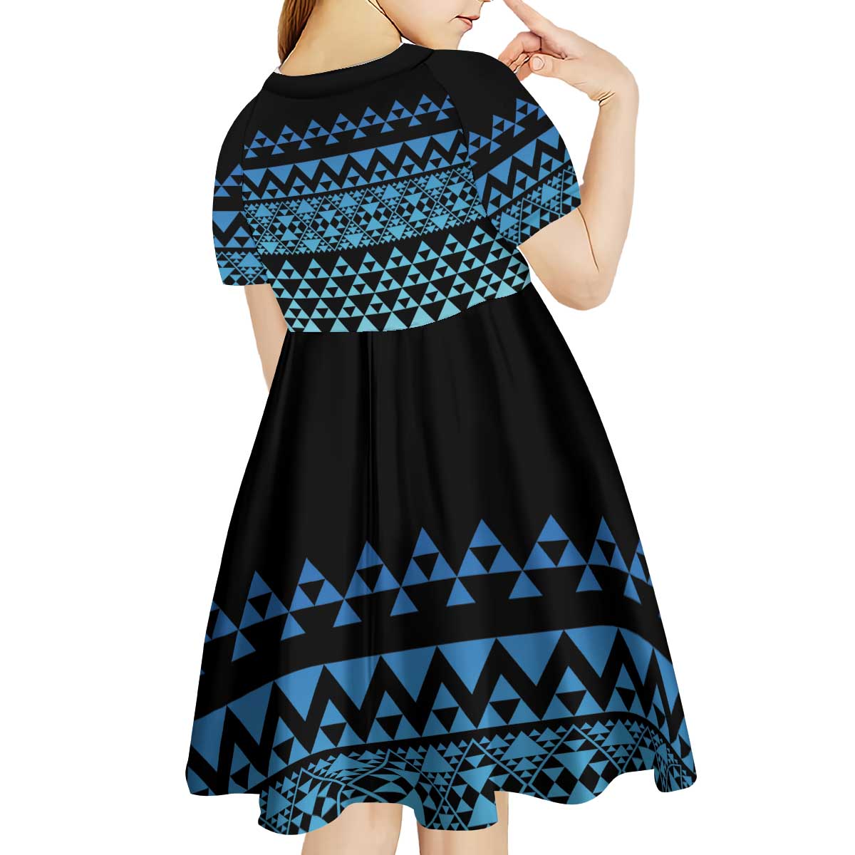 Maori Niho Taniwha Te Wheiao Kid Short Sleeve Dress Moana Blue - Polynesian Pride