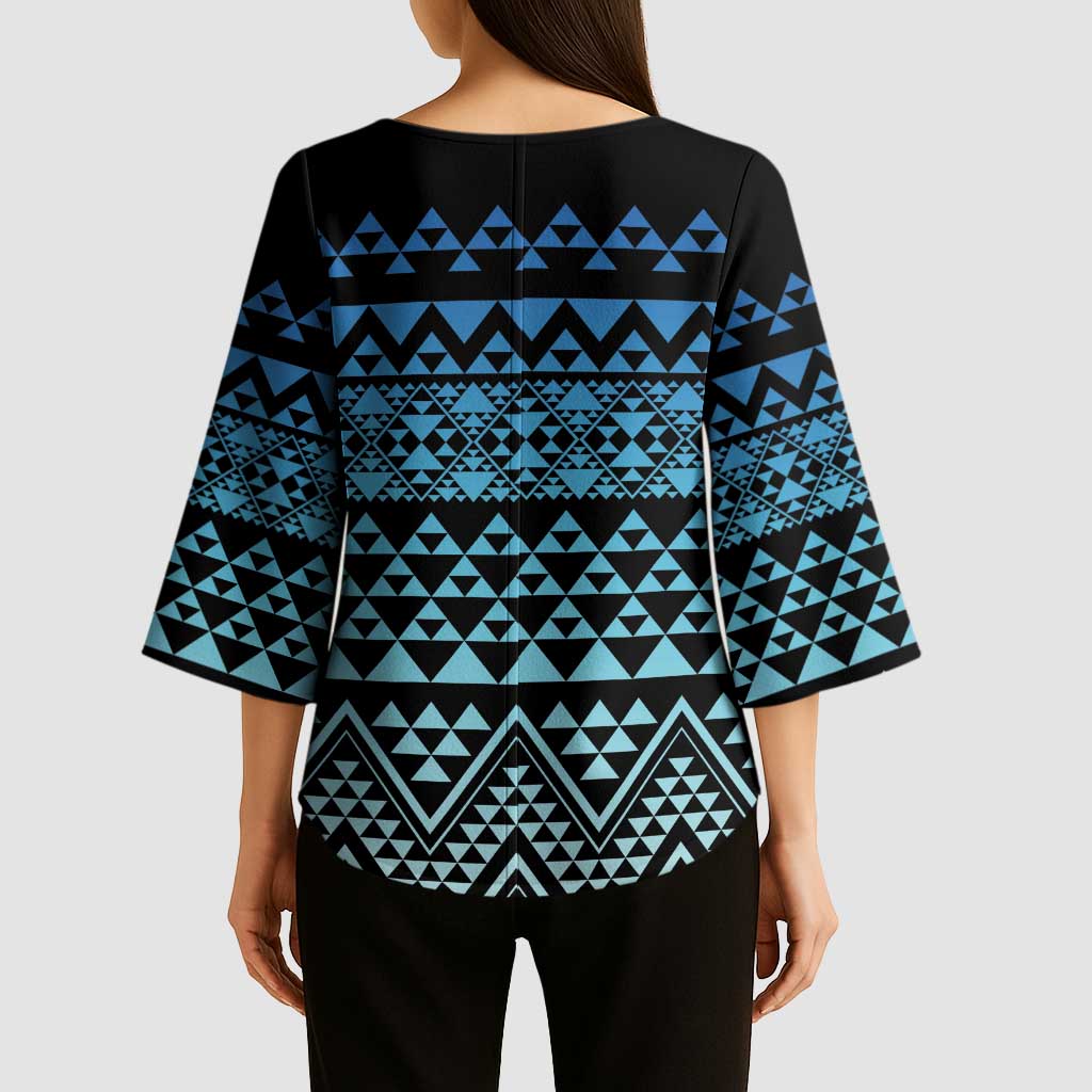 Maori Niho Taniwha Te Wheiao Kimono Sleeve Blouse Moana Blue - Polynesian Pride
