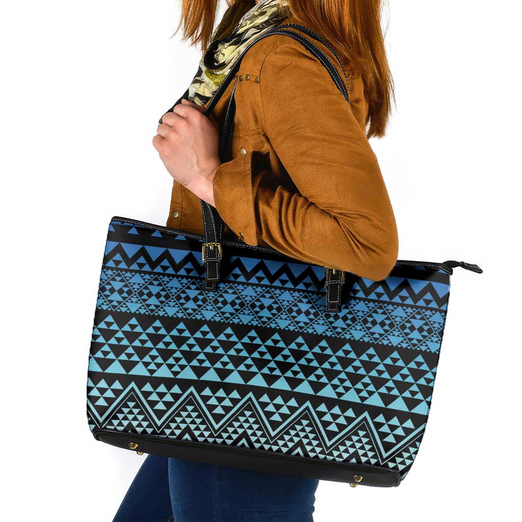 Maori Niho Taniwha Te Wheiao Leather Tote Bag Moana Blue - Polynesian Pride