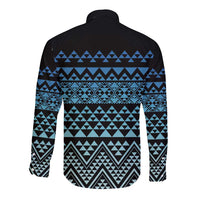 Maori Niho Taniwha Te Wheiao Long Sleeve Button Shirt Moana Blue - Polynesian Pride