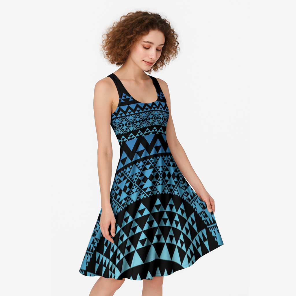 Maori Niho Taniwha Te Wheiao Midi Dress Moana Blue - Polynesian Pride