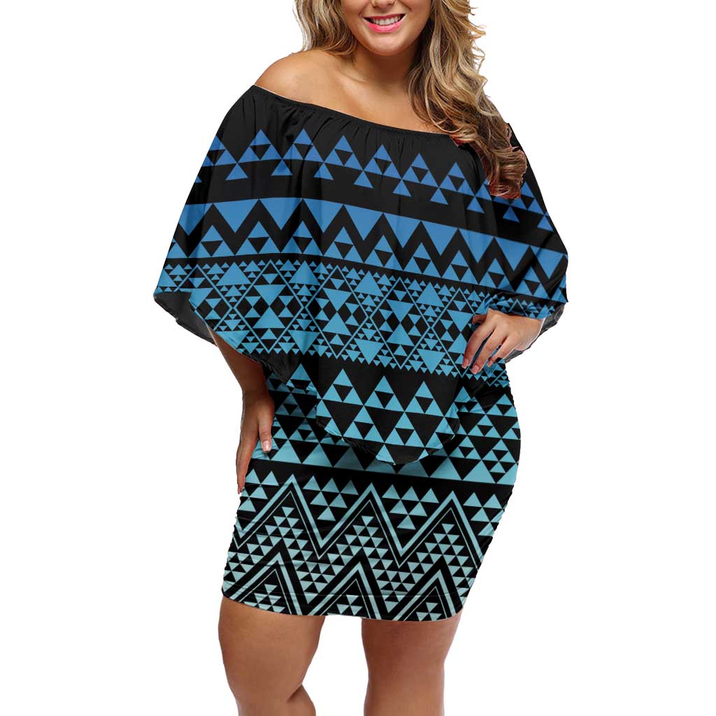 Maori Niho Taniwha Te Wheiao Off Shoulder Short Dress Moana Blue - Polynesian Pride
