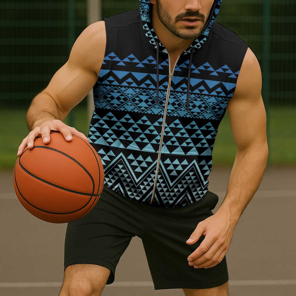 Maori Niho Taniwha Te Wheiao Sleeveless Zip Hoodie Moana Blue - Polynesian Pride