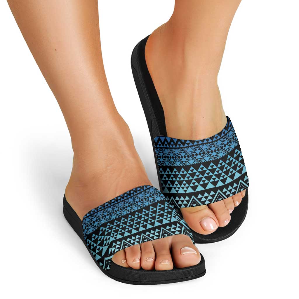 Maori Niho Taniwha Te Wheiao Slide Sandals Moana Blue - Polynesian Pride