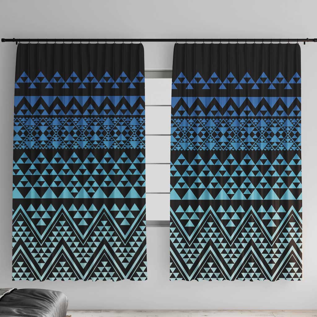 Maori Niho Taniwha Te Wheiao Window Curtain Moana Blue - Polynesian Pride