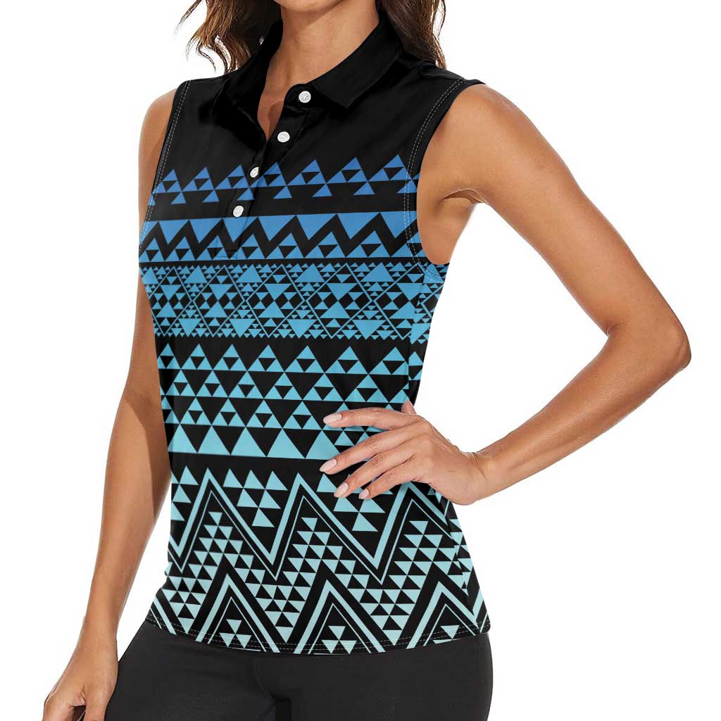 Maori Niho Taniwha Te Wheiao Women Sleeveless Polo Shirt Moana Blue - Polynesian Pride