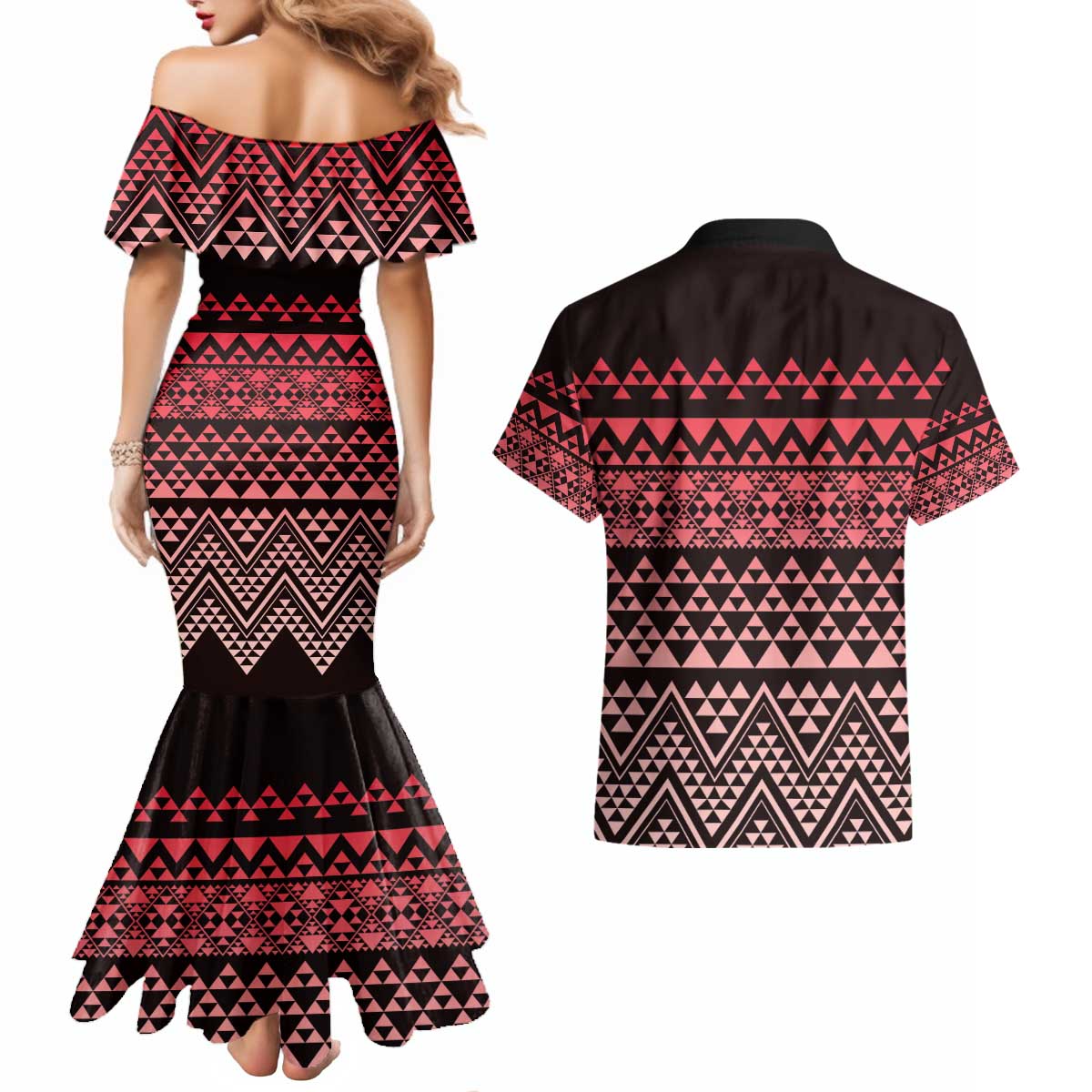 Maori Niho Taniwha Te Wheiao Couples Matching Mermaid Dress and Hawaiian Shirt Terracotta - Polynesian Pride
