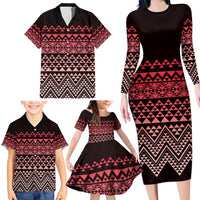 Maori Niho Taniwha Te Wheiao Family Matching Long Sleeve Bodycon Dress and Hawaiian Shirt Terracotta LT7 - Polynesian Pride