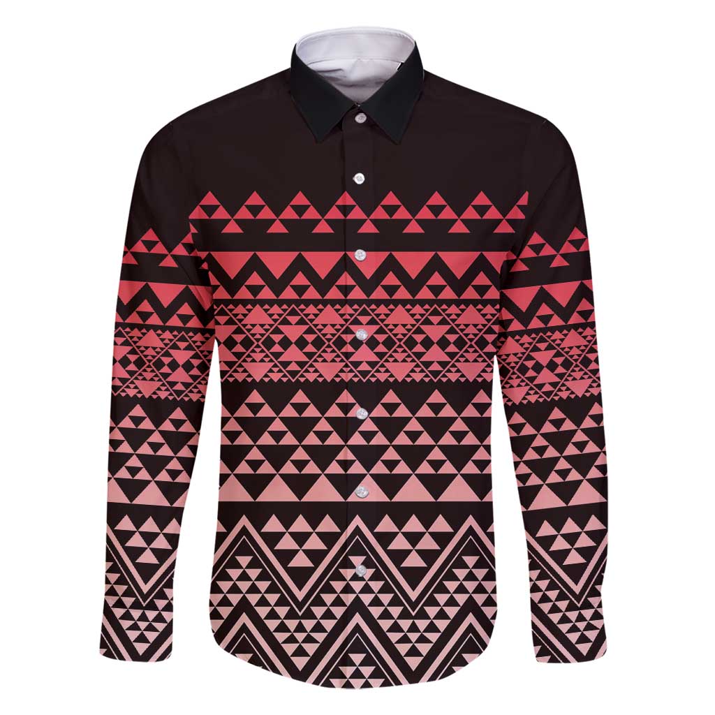 Maori Niho Taniwha Te Wheiao Family Matching Long Sleeve Bodycon Dress and Hawaiian Shirt Terracotta LT7 Dad's Shirt - Long Sleeve Terracotta - Polynesian Pride