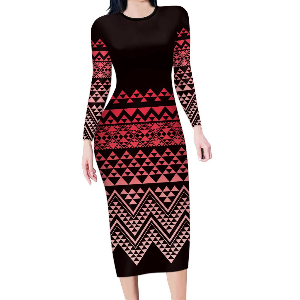 Maori Niho Taniwha Te Wheiao Family Matching Long Sleeve Bodycon Dress and Hawaiian Shirt Terracotta LT7 Mom's Dress Terracotta - Polynesian Pride